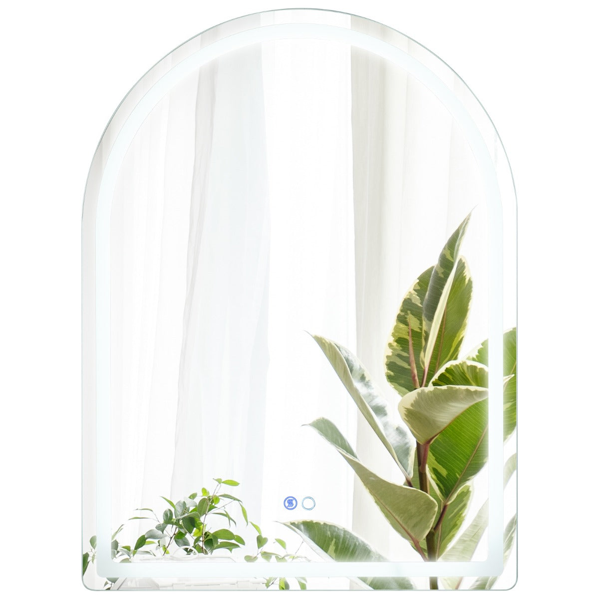 Espelho de Casa de Banho LED 80 x 60 CM Espelho Arqueado Montado na Parede com Luzes Reguláveis Interruptor Tátil Função Antivapor e Memória