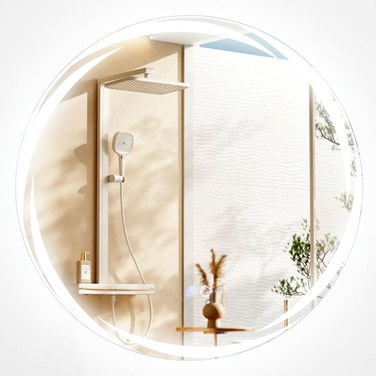 Espelho LED para Casa de Banho de 60 x 60 CM Espelho Redondo de Parede com Luzes Reguláveis de 3 Cores Interruptor Tátil Função Antinevo e Memória