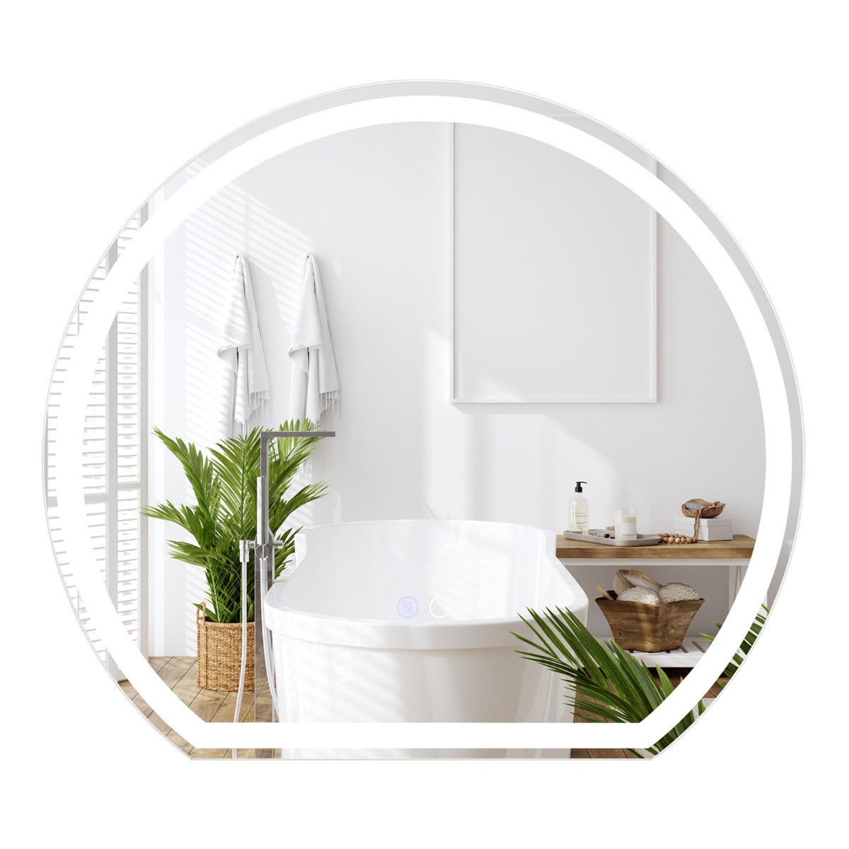 Espelho LED para Casa de Banho 60 x 54 CM Espelho Redondo de Parede com Luzes Reguláveis Interruptor Tátil Função Antivapor e Memória