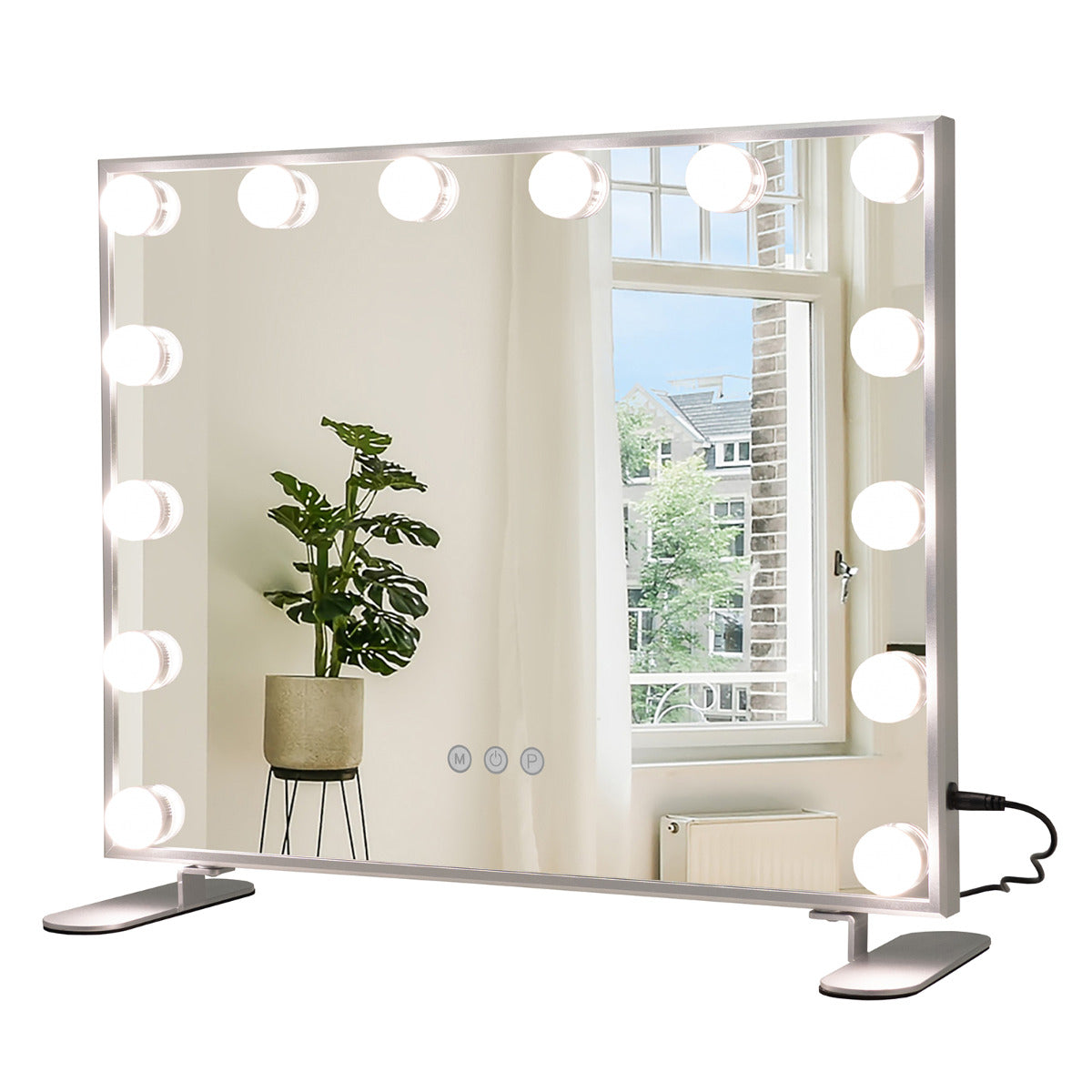 Espelho de Maquilhagem com Luzes LED 2 em 1 de Mesa e de Parede Espelho de Toucador Retangular com 3 Modos de Iluminação Controlo Tátil 50 x 40 cm