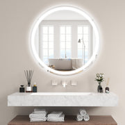 Espelho de Casa de Banho Redondo com Luz LED Ajustável Continuamente em 3 Temperaturas de Cor Função Antivapor e de Memória 60 x 60 cm