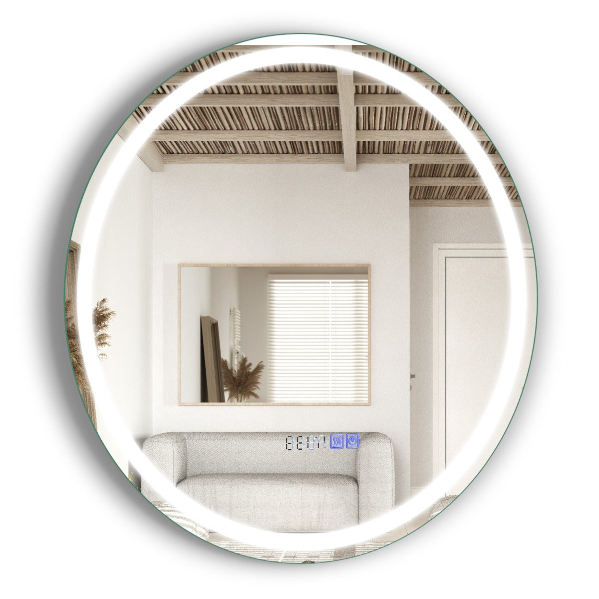 Espelho de Casa de Banho Redondo com Luz LED Ajustável Continuamente em 3 Temperaturas de Cor Função Antivapor e de Memória 60 x 60 cm