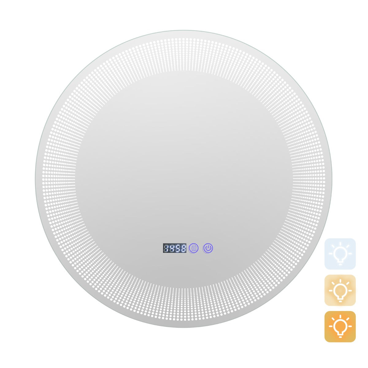 Espelho Redondo de Casa de Banho LED com Luzes de 3 Cores Interruptor Tátil Ecrã de Tempo e Temperatura Espelho de Maquilhagem de 60 cm Prateado