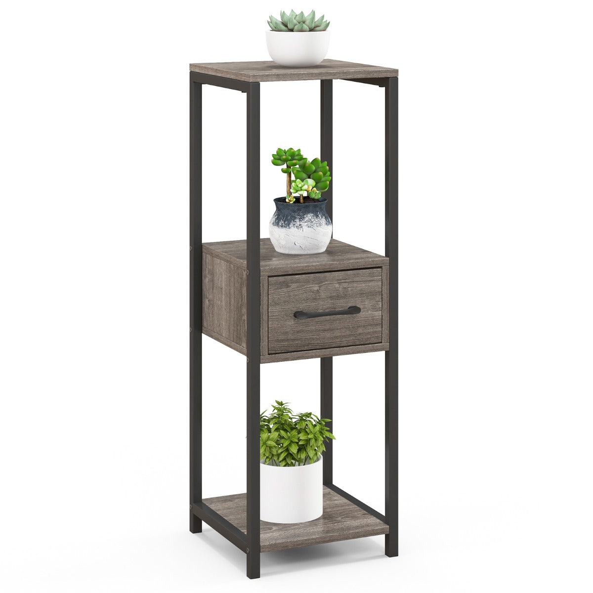 Suporte de Plantas – 3 Níveis – Cinza – Metal