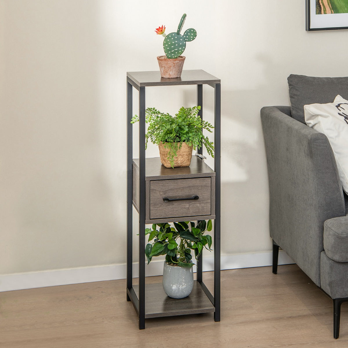 Suporte de Plantas – 3 Níveis – Cinza – Metal