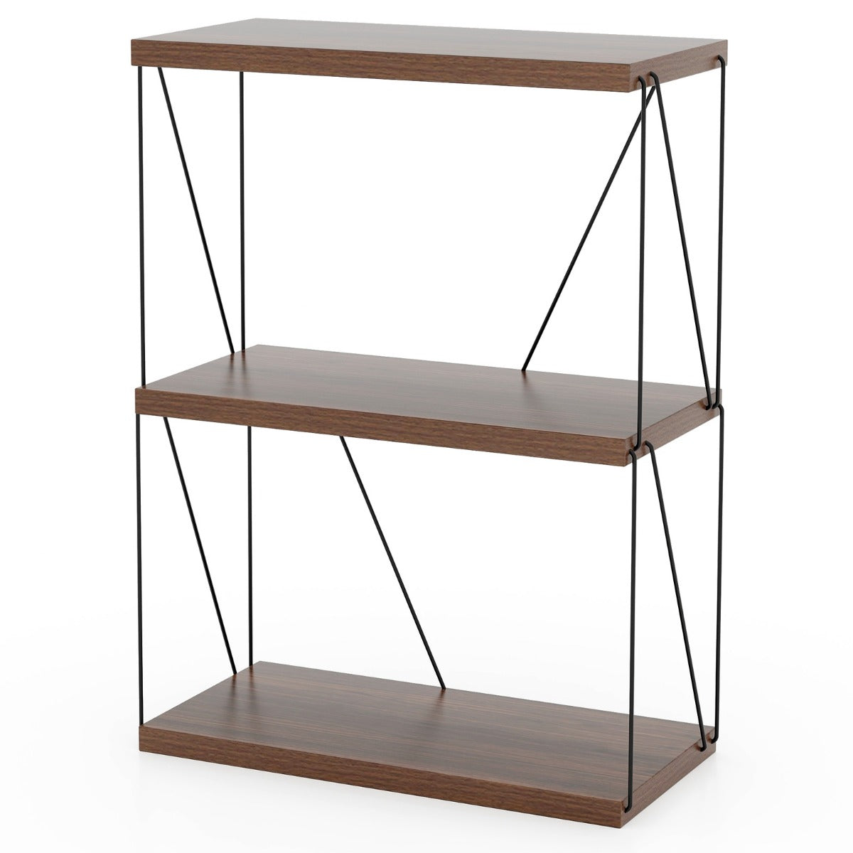 Estante de 3 Níveis Independente de Exibição Multiusos com Estrutura de Metal para Casa 61 x 82 cm Nogueira
