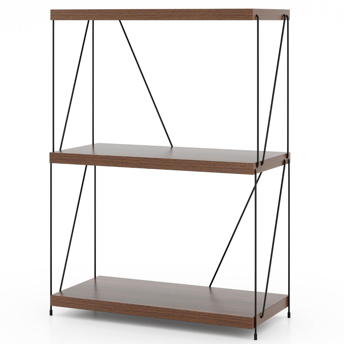 Estante de 3 Níveis Independente de Exibição Multiusos com Estrutura em Metal Estanteria de Arrumação para Casa 61 x 85,5 cm Nogueira