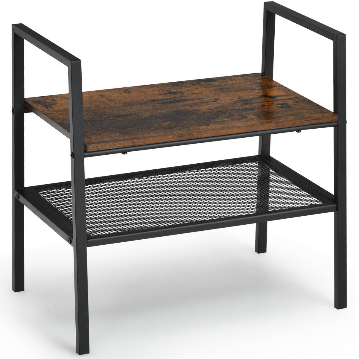 Estante de Armazenamento de 2 Níveis Sapateira Empilhável Rede de Metal para Sala Quarto Entrada 54 x 32 x 52cm Castanho