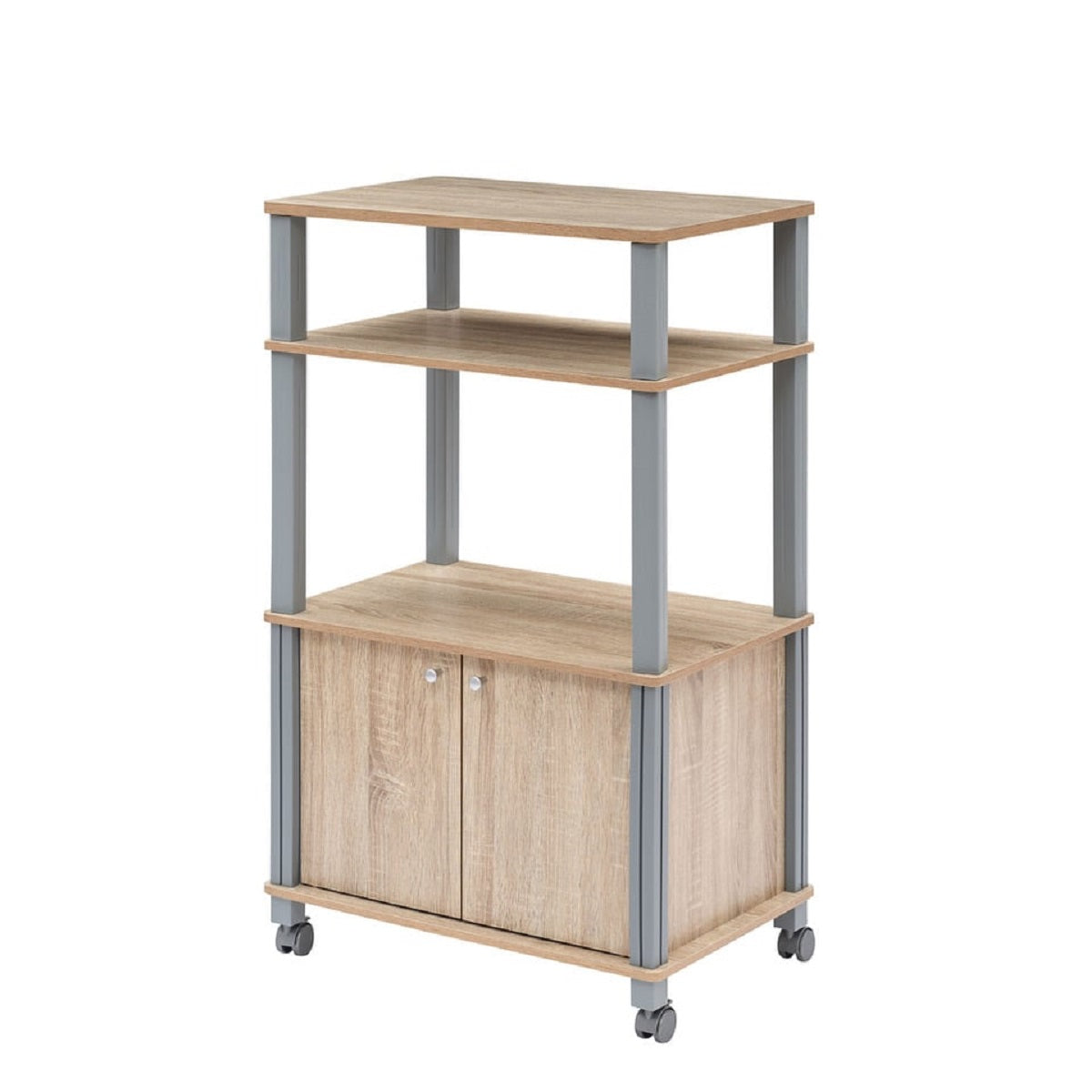 Estante de Cozinha com Rodas com Prateleiras e Armário Estante Independente para Sala de Jantar Carrinho para Micro-ondas 60 x 40 x 98 cm Natural