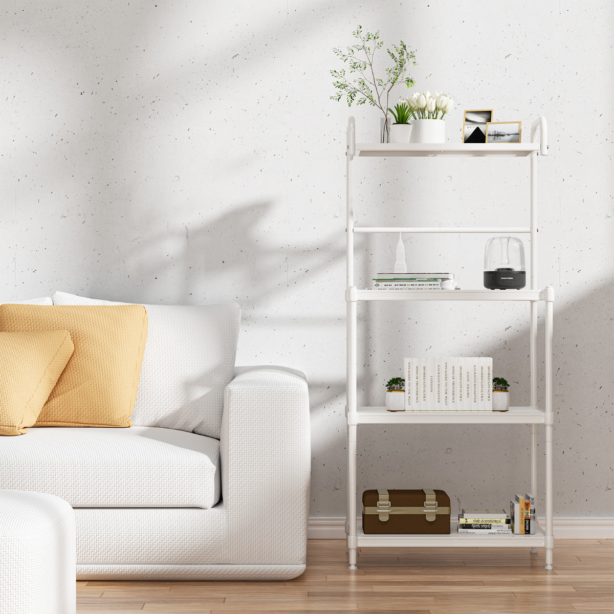 Estante de Cozinha de Armazenamento de 4 Níveis Suporte de Microondas com Estrutura de Metal Estante Independente 60 x 34 x 136 cm Branco