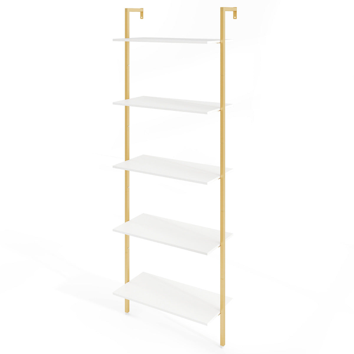 Estante de Escada de 5 Níveis Montada na Parede com Estrutura Metálica - Branco