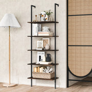Estante de Escada de 5 Níveis Montada na Parede Organizador para Escritório 60 x 30 x 180 cm Castanho e Preto