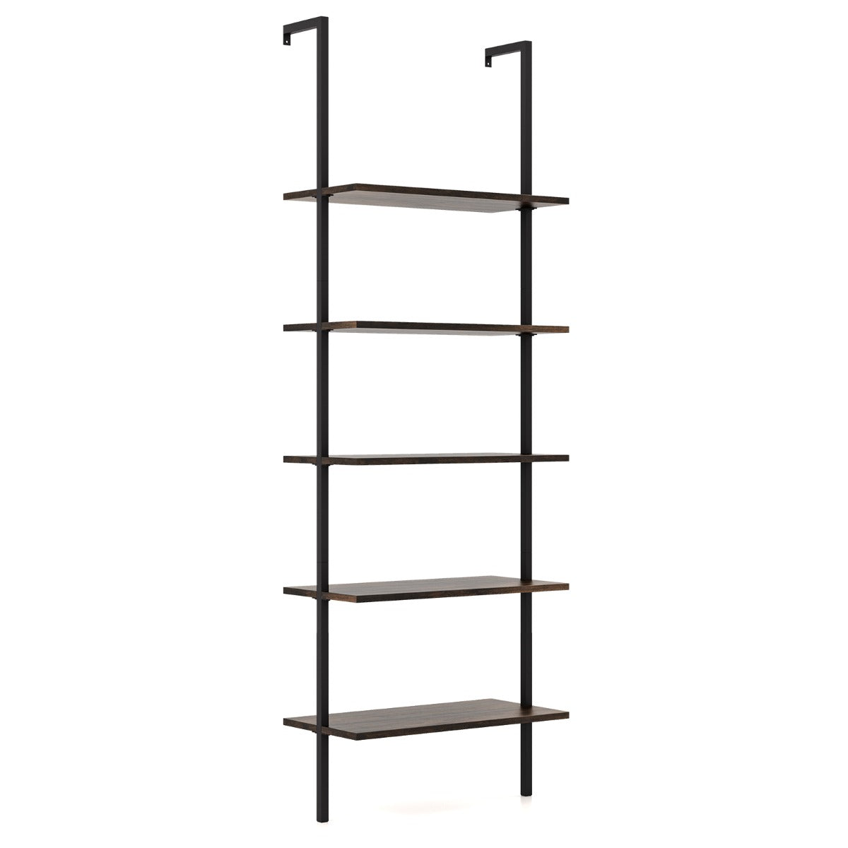 Estante de Escada de 5 Níveis Montada na Parede Organizador para Escritório 60 x 30 x 180 cm Castanho e Preto