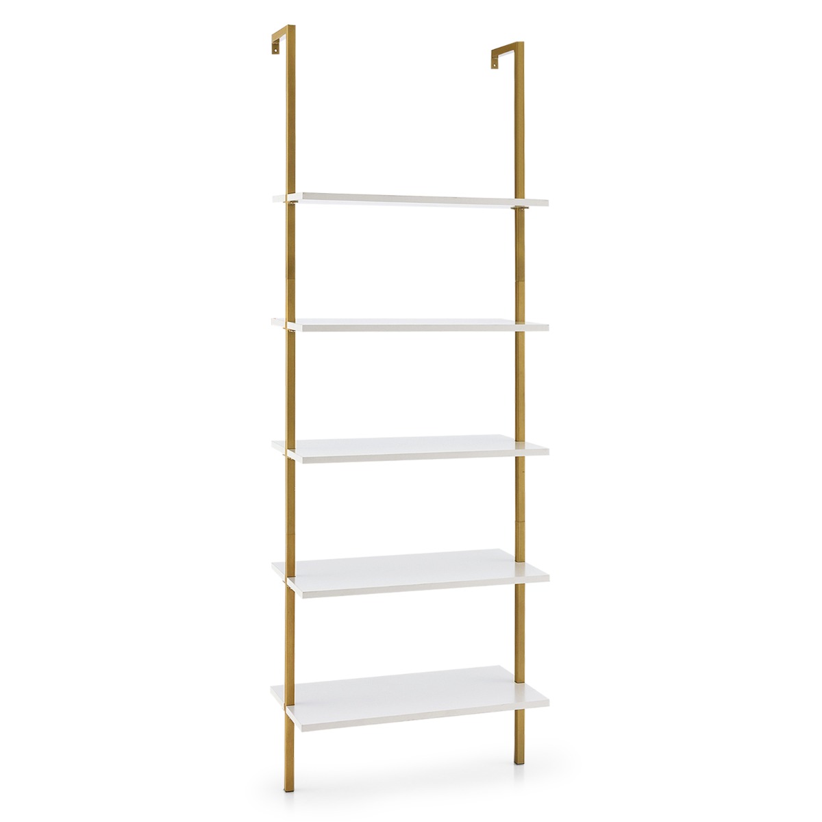 Estante de Escada de 5 Níveis Montada na Parede Organizador para Escritório Branco e Dourado 60 x 30 x 180 cm
