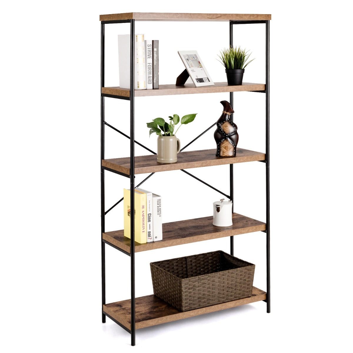 Estante de 5 Níveis com Estrutura de Metal e Prateleiras de Madeira Industrial 79 x 35 x 159,5 cm Castanho