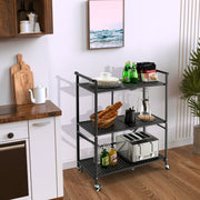 Estante de Metal Dobrável de 3 Níveis com Rodas Bloqueáveis Móvel para Cozinha Sala Garagem 72,5 x 33 x 93,5 cm Preto