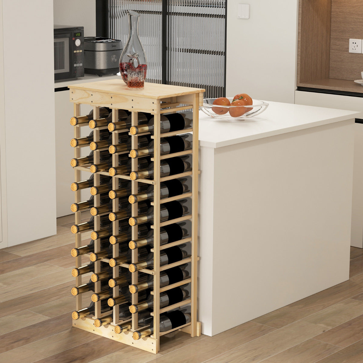 Garrafeira sem Barra de 10 Níveis Botellero Empilhável para 40 Garrafas de 750 ml em Madeira de Pinho Armário Estante 47 x 28 x 113 cm