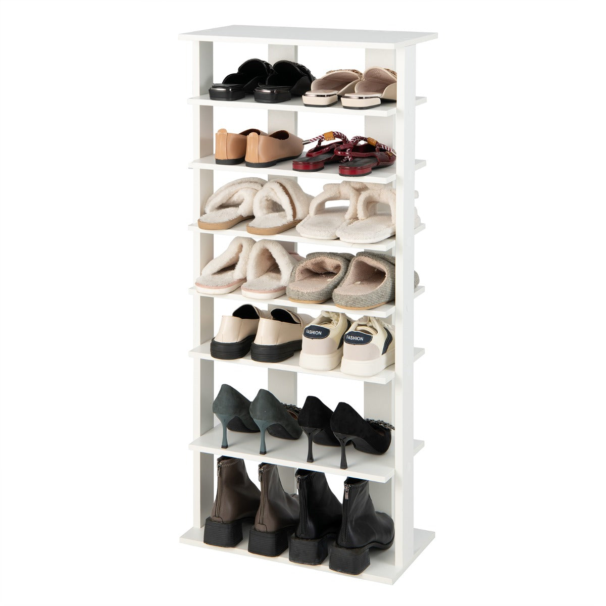 Estante Vertical de Sapatos de 7 Níveis Torre de Armazenamento Sapateira Múltiplas Camadas Painel Removível 47 x 25,5 x 110 cm Branco