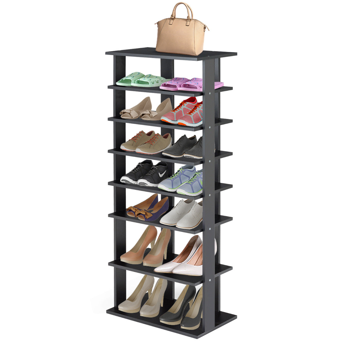 Estante Vertical de Sapatos de 7 Níveis Torre de Armazenamento Sapateira Múltiplas Camadas Painel Removível 45 x 25 x 110 cm Preto