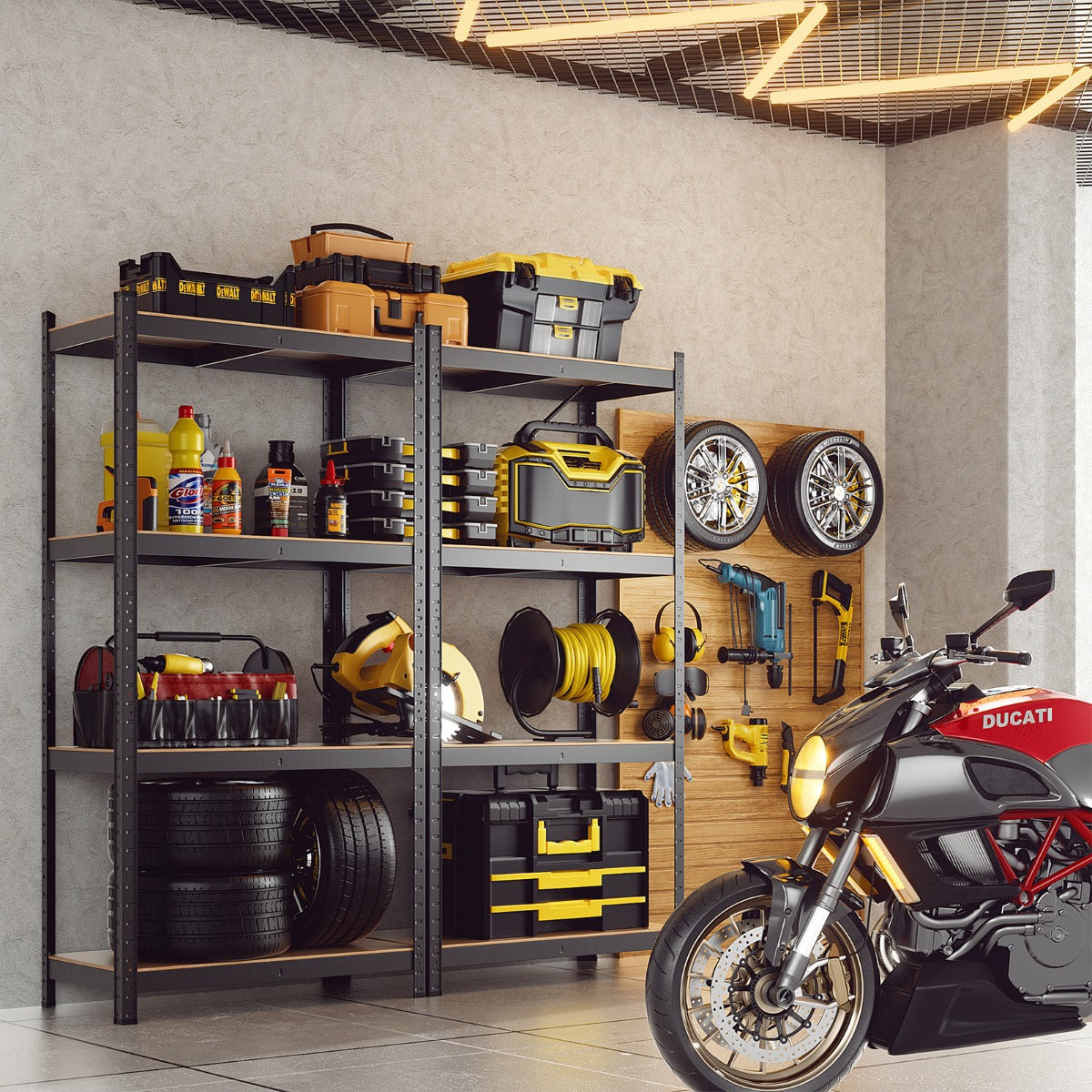 Estante de Armazenamento para Garagem em Ferro e MDF com 4 Prateleiras Estante Pesada 80x40x160cm Preto