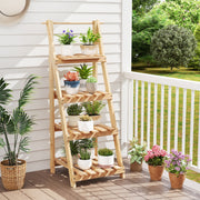 Estante para Plantas de Madeira de Abeto de 4 Níveis - Exterior