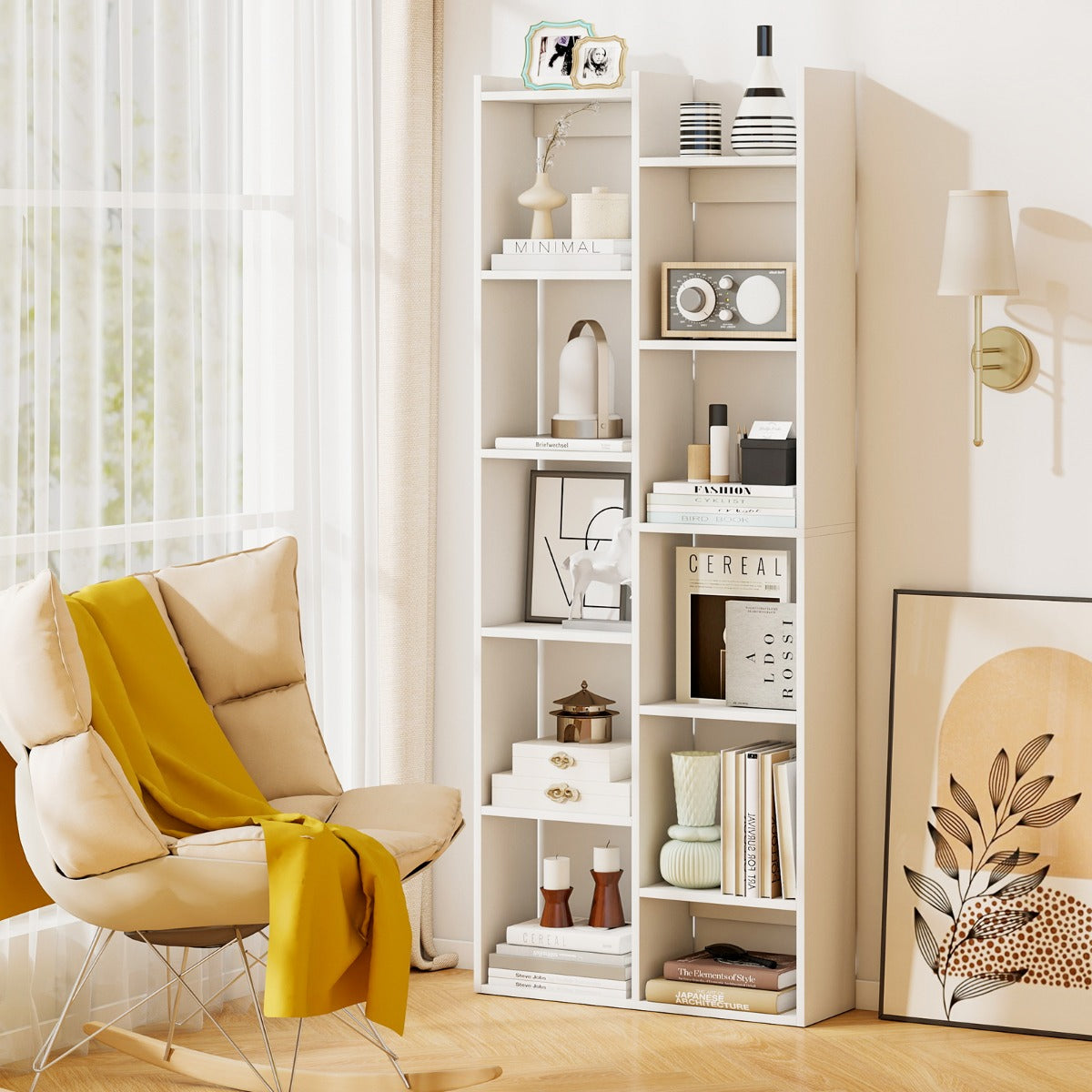 Estantería de 12 Níveis Antivuelco Organizador Moderno para Livros para Escritório em Casa 65 x 20 x 162 cm - Branco