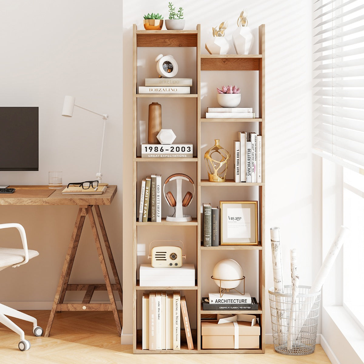 Estantería de 12 Níveis Antivuelco Organizador Moderno para Livros para Escritório em Casa 65 x 20 x 162 cm - Natural