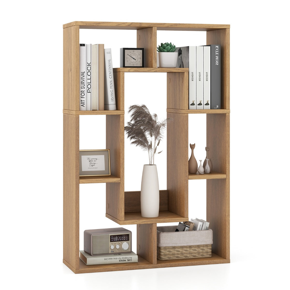 Estante Geométrica de 7 Cubos Decorativa de Canto com Dispositivo Antivuelco 60 x 20 x 90 cm - Natural