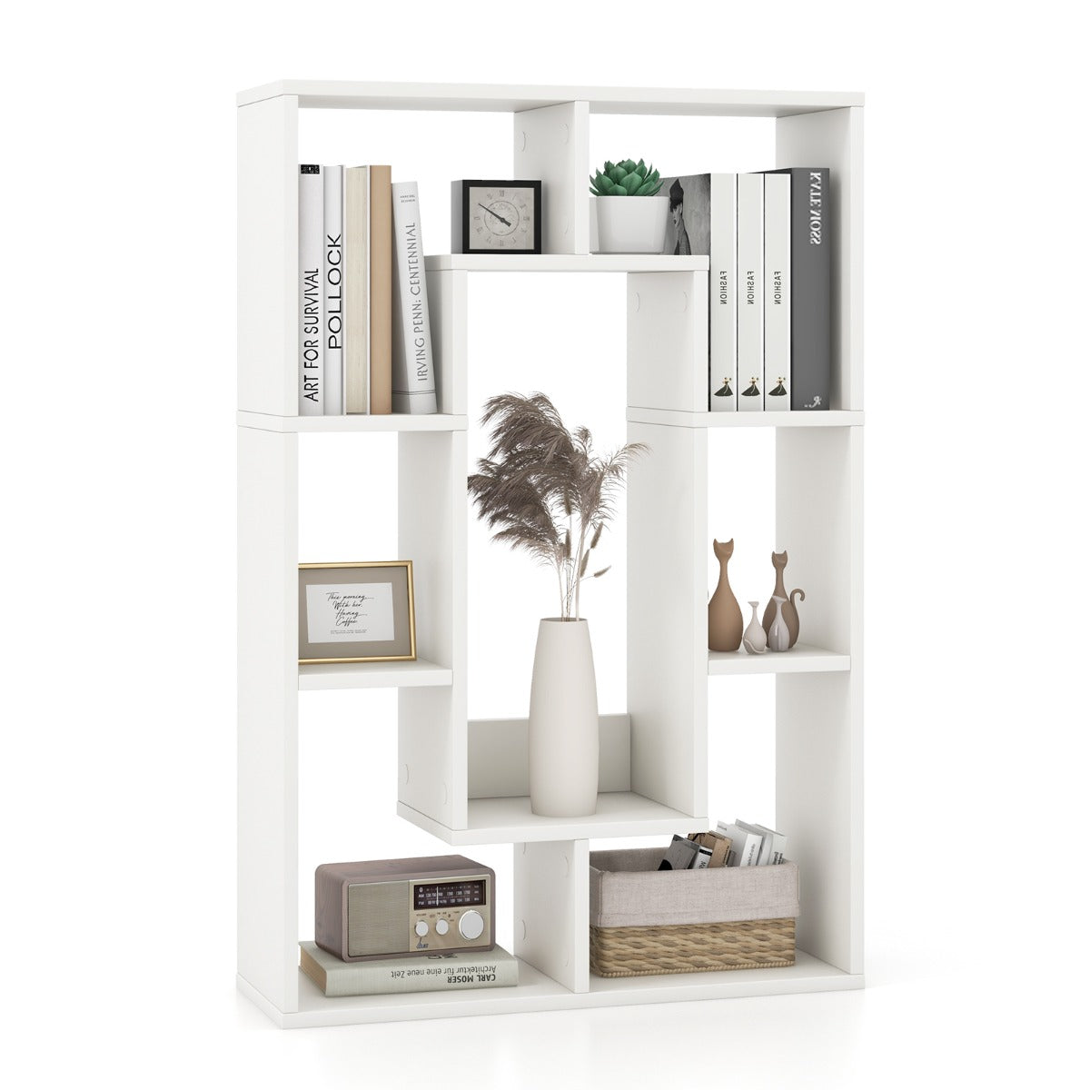 Estantería Geométrica de 7 Cubos Estante Decorativo de Esquina Librería de Pie con Dispositivo Antivuelco 60 x 20 x 90 cm -Blanco