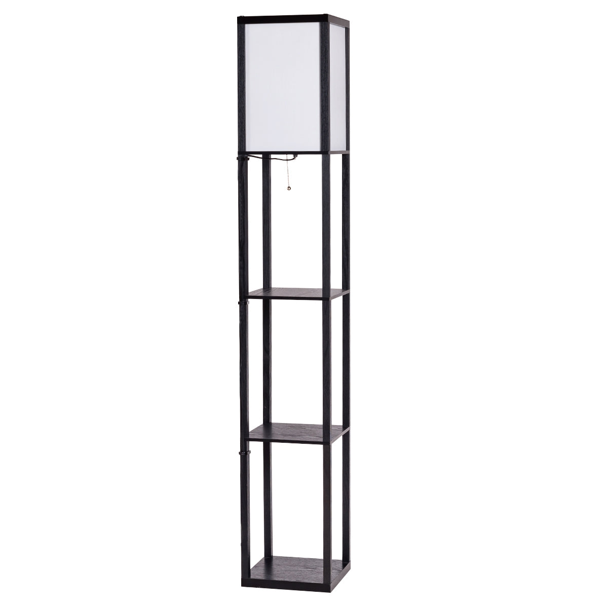 Lâmpada de Pé com Estante de 3 Prateleiras em Madeira Moderna para Sala de Estar Quarto Estúdio Decoração 26 x 26 x 160 cm