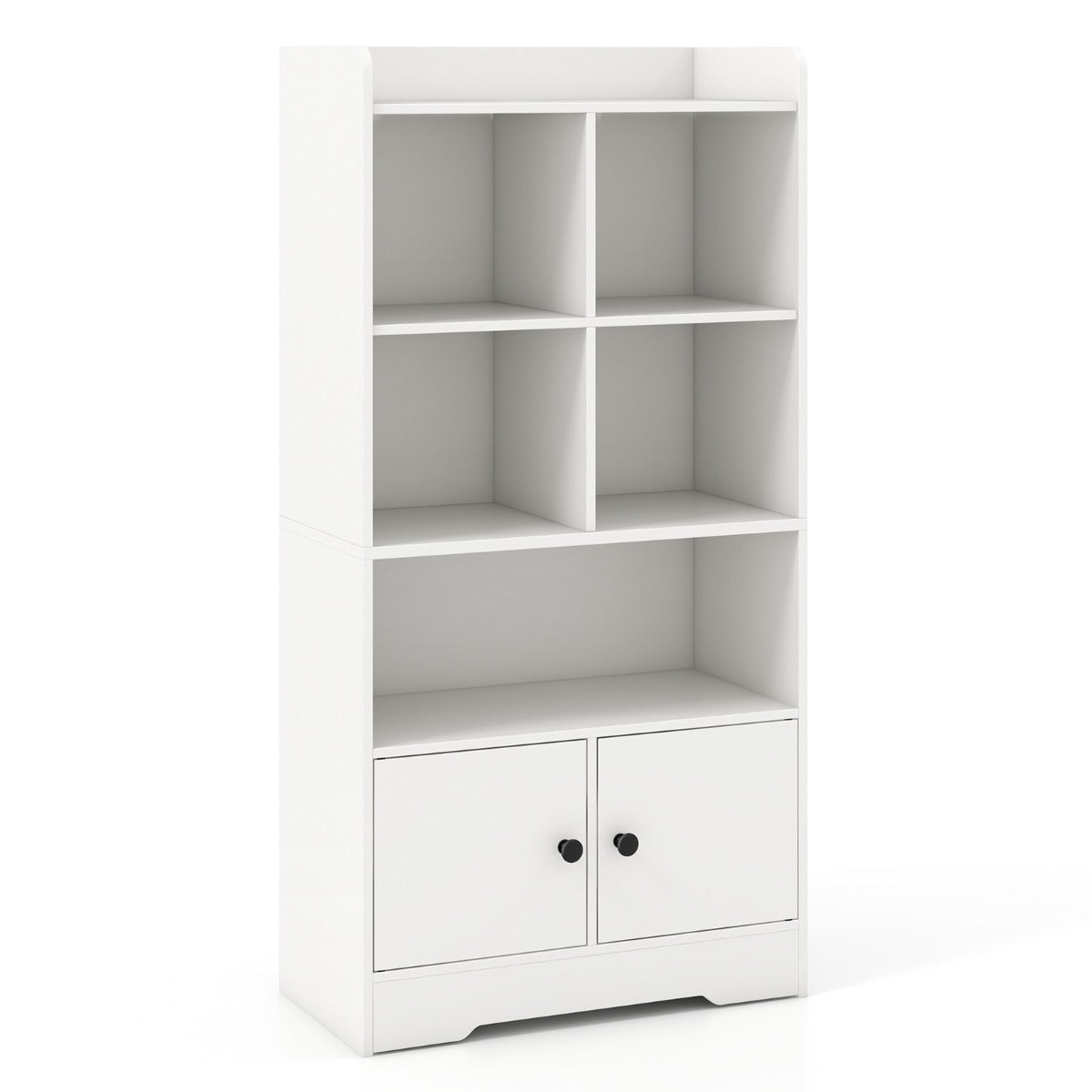 Estantería com Portas Estante com 5 Compartimentos e 2 Armários Armário de Exibição Independente para Sala de Estar Quarto Branco