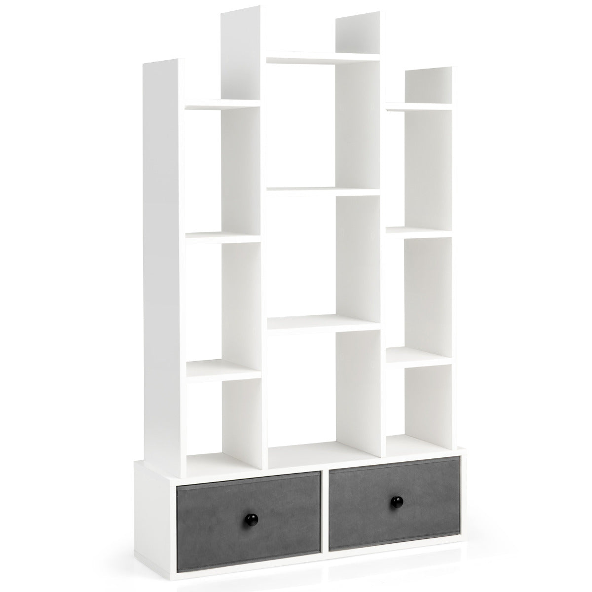 Estantería de 12 Niveles con Cajón Librería 12 Compartimentos Estante de Exhibición para Estudio Salón Dormitorio 80 x 24 x 132 cm Blanco