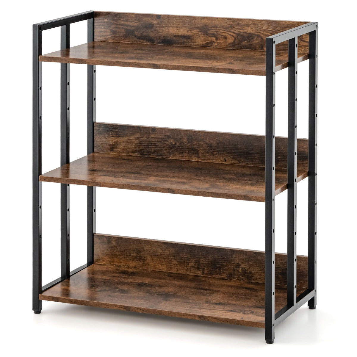Estantería Industrial de 3 Níveis com Dispositivo Antitombo Prateleiras Ajustáveis e Estrutura de Metal para Cozinha 70 x 35 x 81 cm Castanho