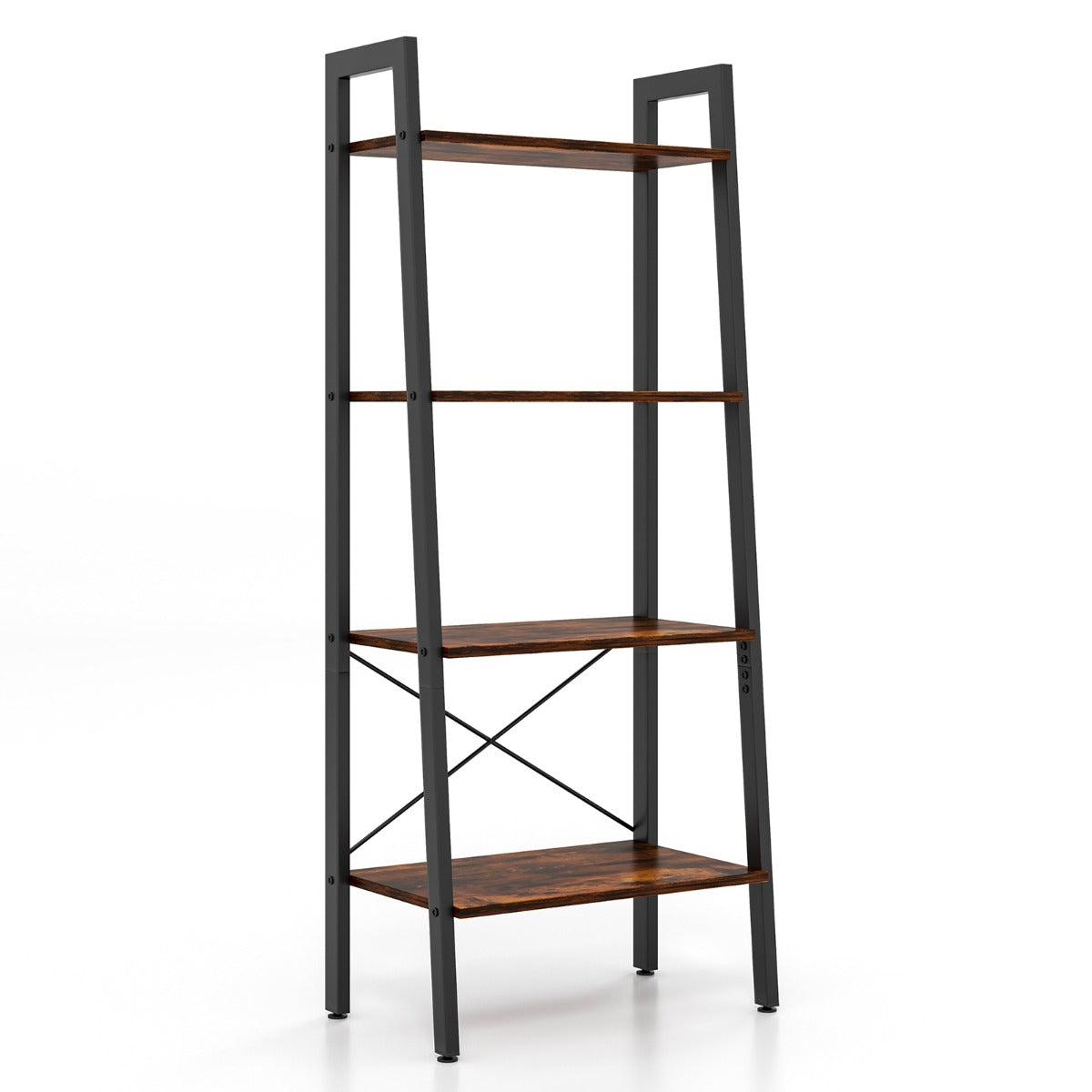 Estantería de 4 Niveles de Escalera para Escritório Livraria Industrial com Estrutura de Metal Estante para Plantas 56 x 34 x 138 cm Castanho