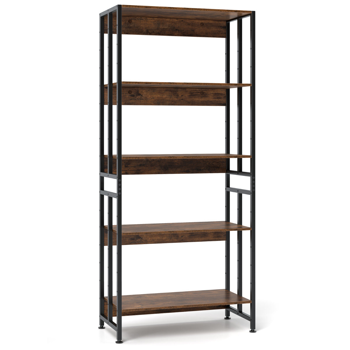 Estante de 5 Prateleiras Alto 157 cm com Prateleiras Ajustáveis Estrutura Metálica Industrial para Escritório Castanho