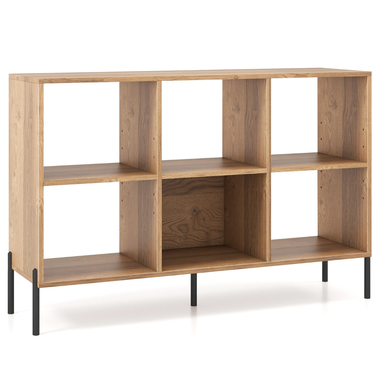 Estante de 6 Cubos de Madeira de 2 Níveis com Pernas de Metal Ajustáveis - Natural 120 x 35 x 79,5 cm