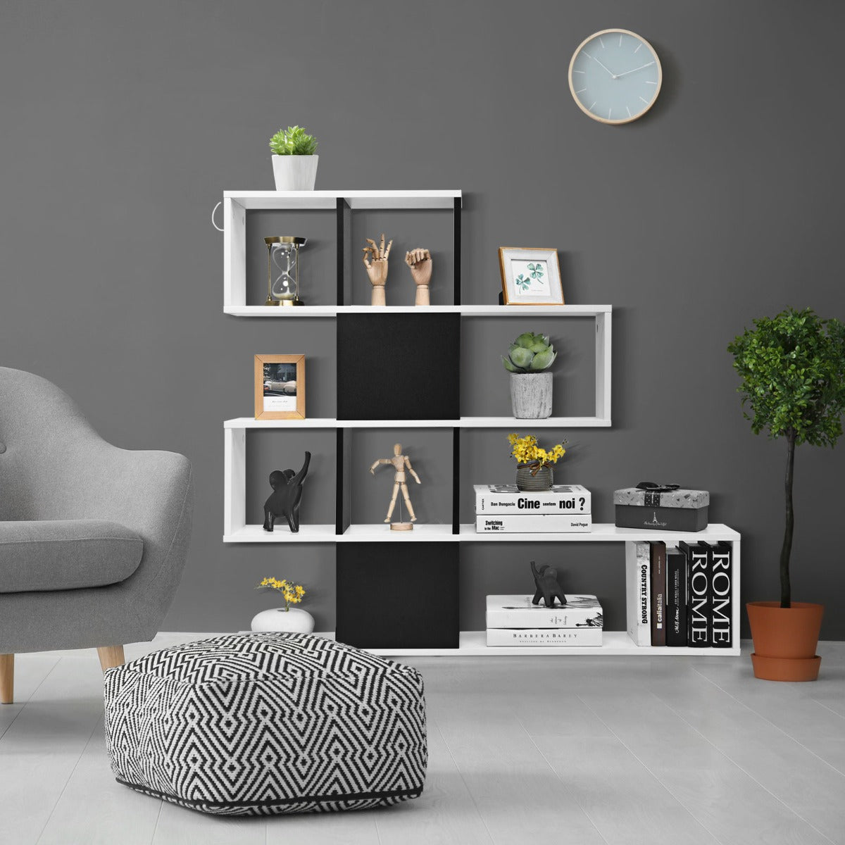 Estantería de Esquina de 5 Niveles Librería Moderna de Estilo Escalera 120 x 19,5 x 109 cm Blanco y Negro