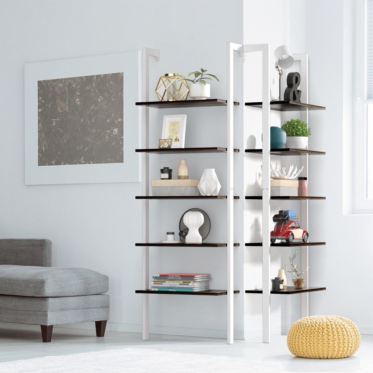 Estante de Parede 5 Níveis Organizador com 5 Prateleiras para Sala Quarto Casa de Banho Terraço 61 x 30 x 183 cm Branco