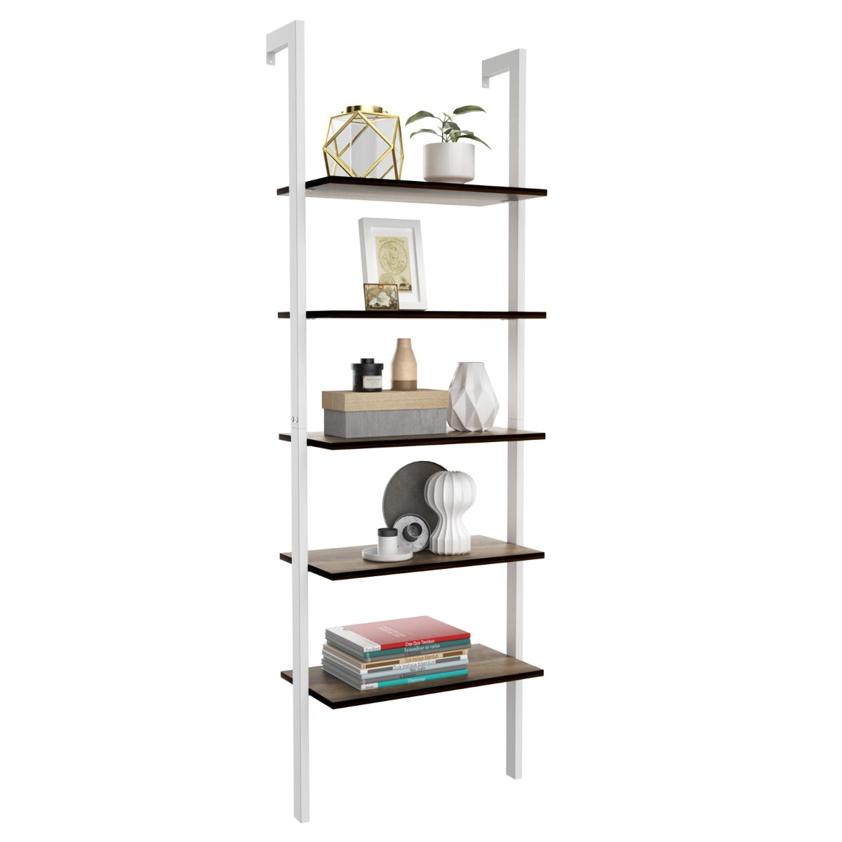 Estante de Parede 5 Níveis Organizador com 5 Prateleiras para Sala Quarto Casa de Banho Terraço 61 x 30 x 183 cm Branco