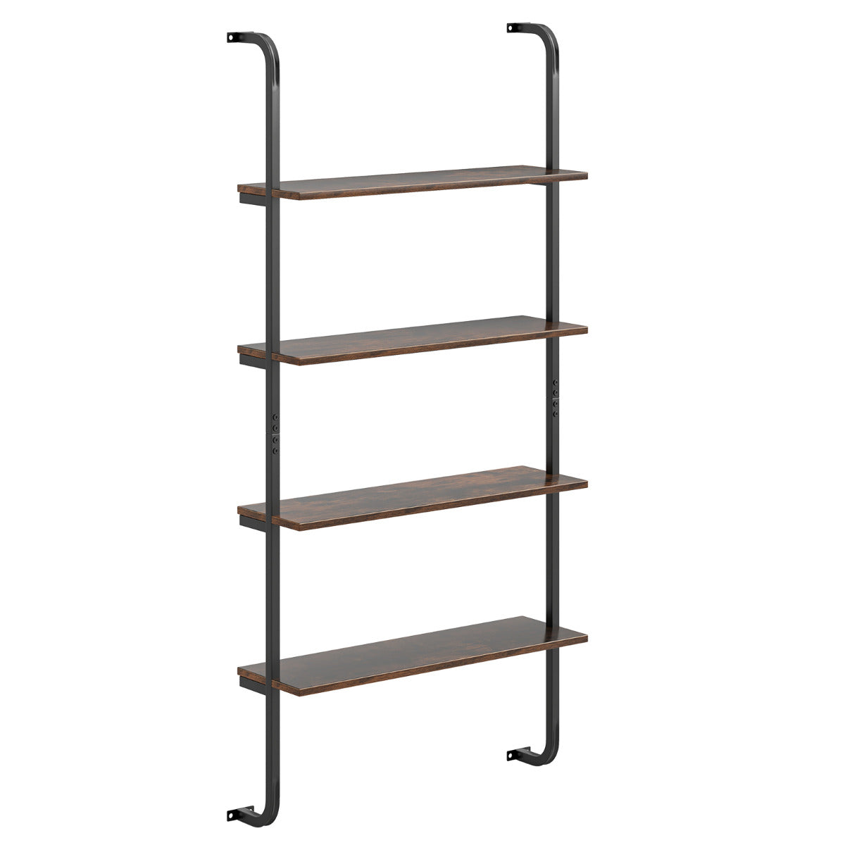 Estante de Parede Flutuante de 4 Níveis Tipo Escada Montagem em Parede Prateleira Flutuante Estrutura de Metal 70 x 20,5 x 150 cm Castanho
