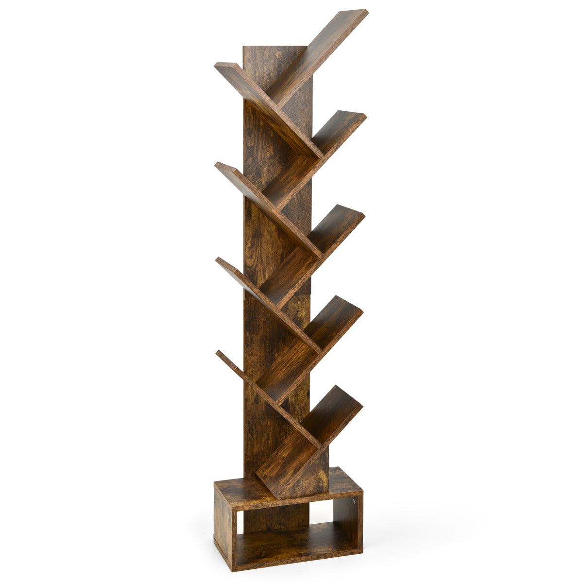 Estantería Árvore de 10 Estantes com Gaveta Estante de Chão para CDs Livros Estante de Exibição 38 x 21,5 x 149,5 cm Castanho