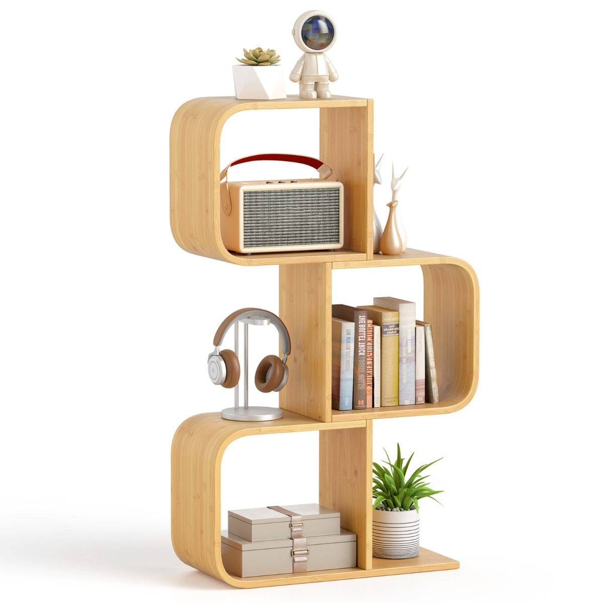 Estante de Bambu – 3 Níveis – 3 Cubos
