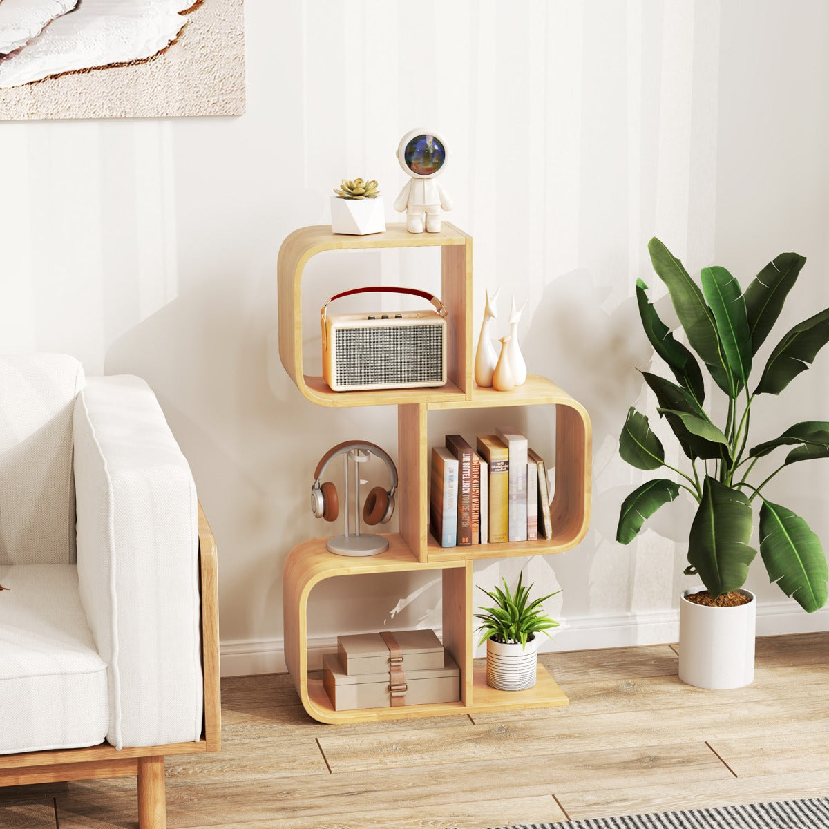 Estante de Bambu – 3 Níveis – 3 Cubos