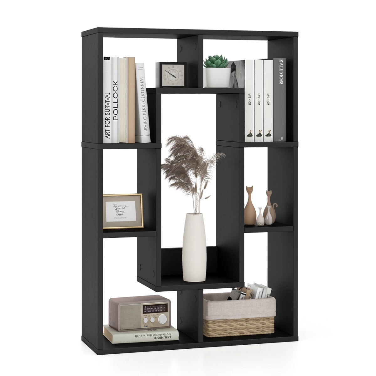 Estante Geométrica de 7 Cubos em Preto - Estante Decorativa de Canto com Dispositivo Antivuelco 60 x 20 x 90 cm