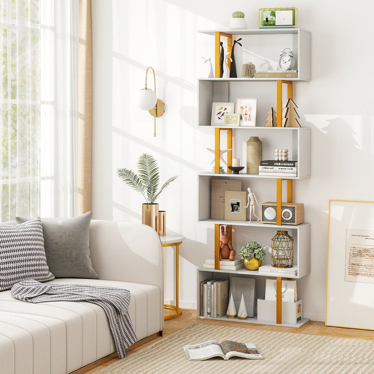 Estante Geométrica de 6 Níveis – Branco – Metal