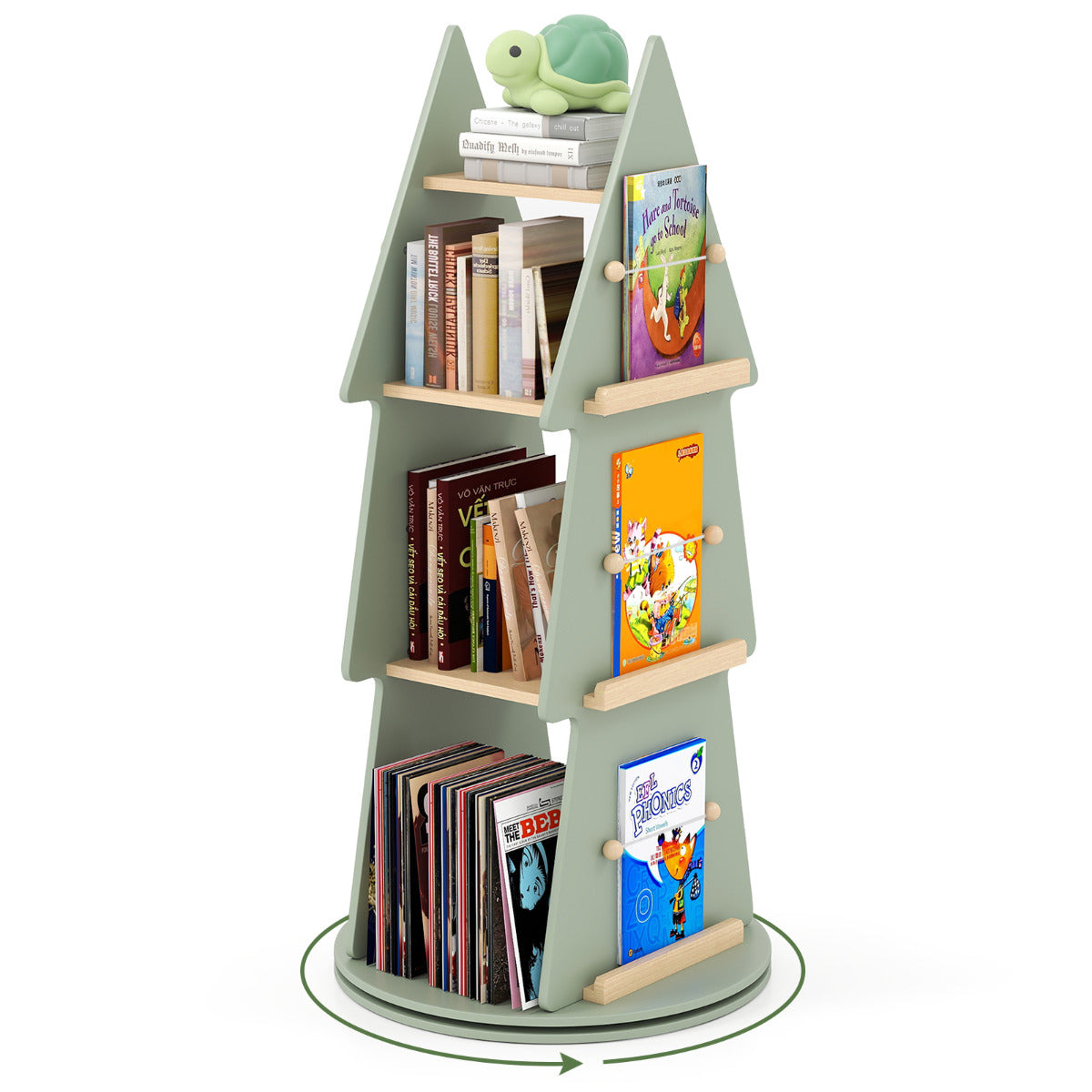 Estante Giratória para Livros Infantil em Forma de Árvore Ø48 x 102 cm - Verde
