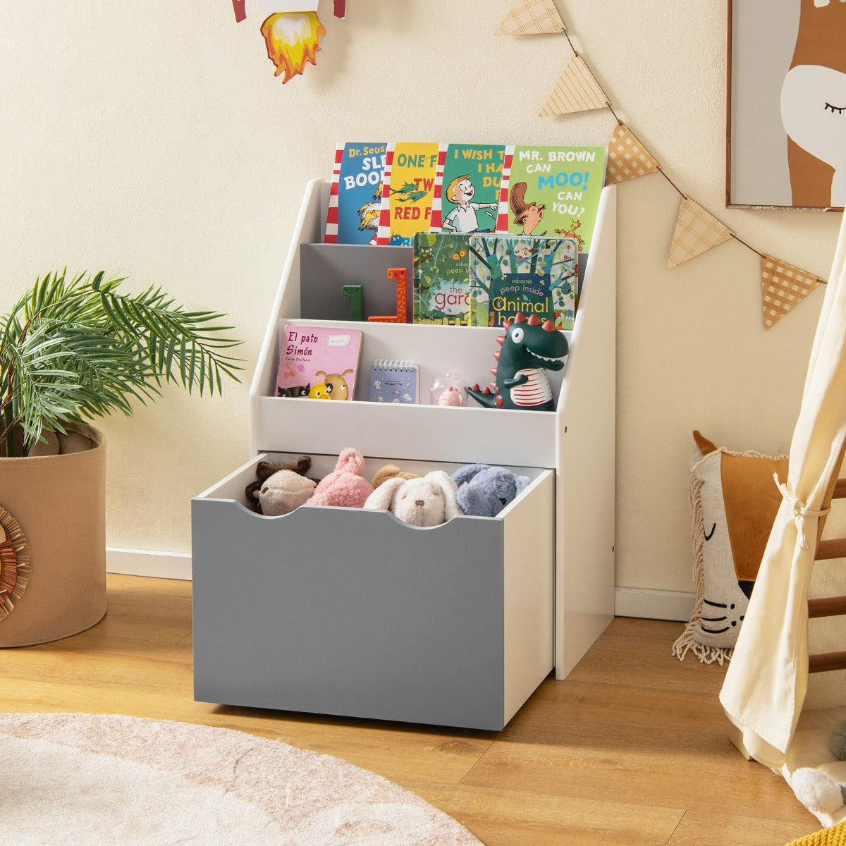 Estante Infantil de MDF – 50 x 28 x 70 cm – Cinzento