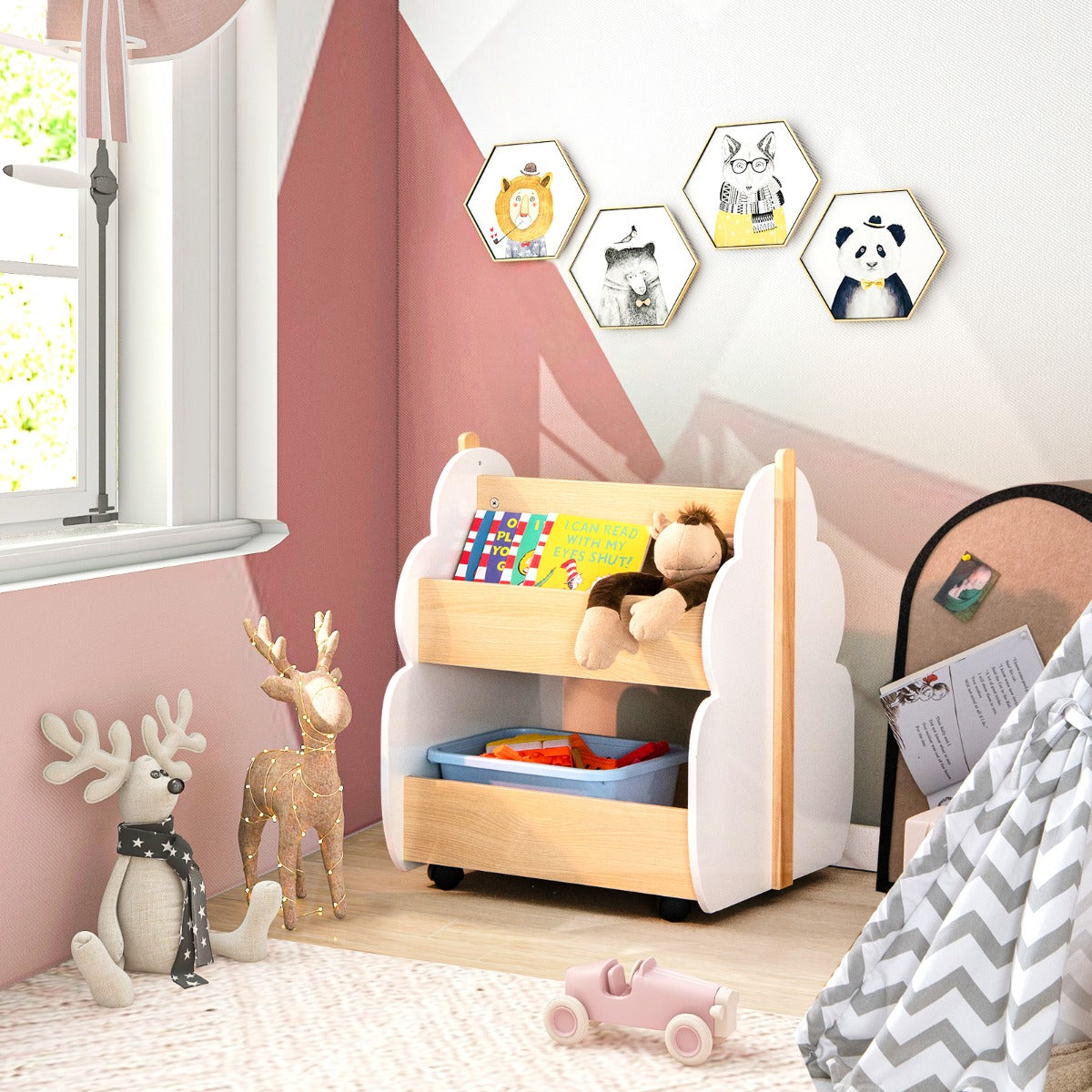 Estante Infantil em Madeira – 52 cm x 46 cm x 62,5 cm – Branco – MDF e madeira de pinho