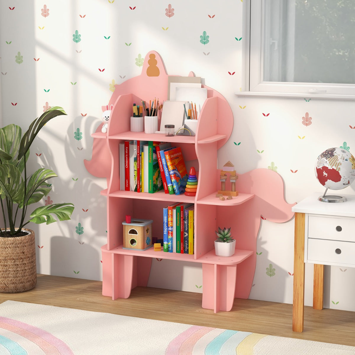 Estante Infantil de Madeira – 3 Níveis – Rosa