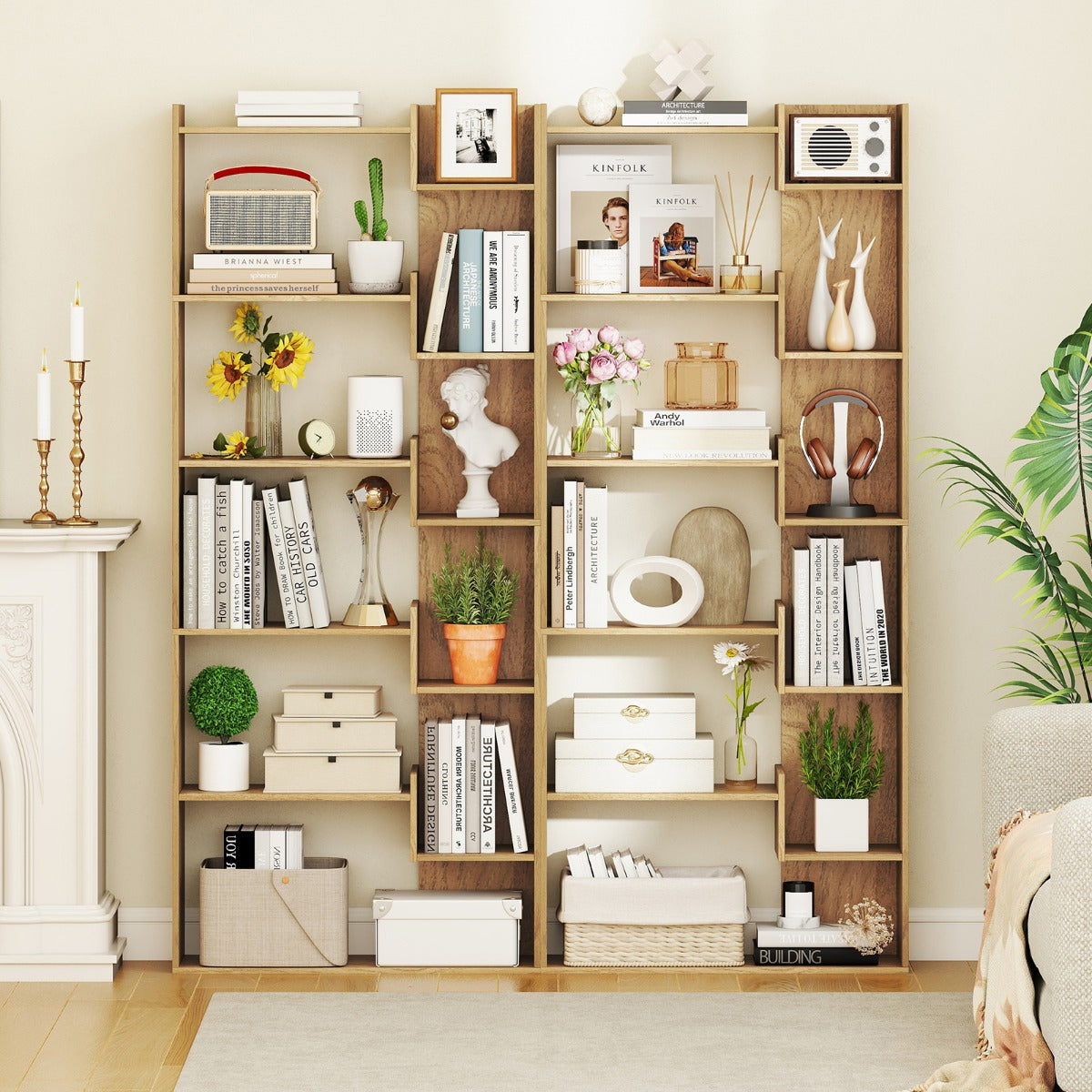 Estante de 6 Níveis em Madeira para Livros 11 Prateleiras 69 x 22 x 163 cm Natural